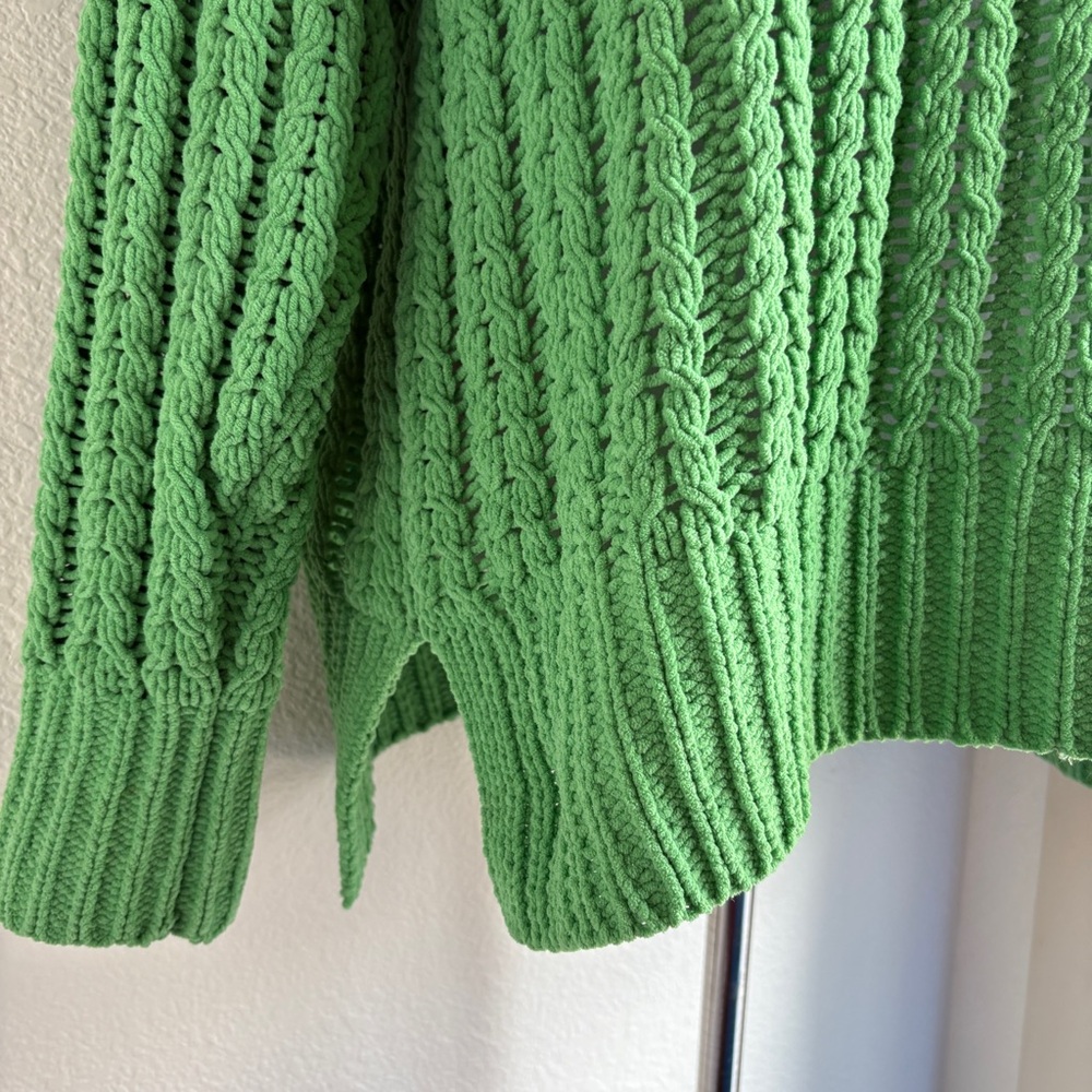 Aerie Cable Car Quarter Zip Sweater in Green Knit XS - Picture 5 of 7